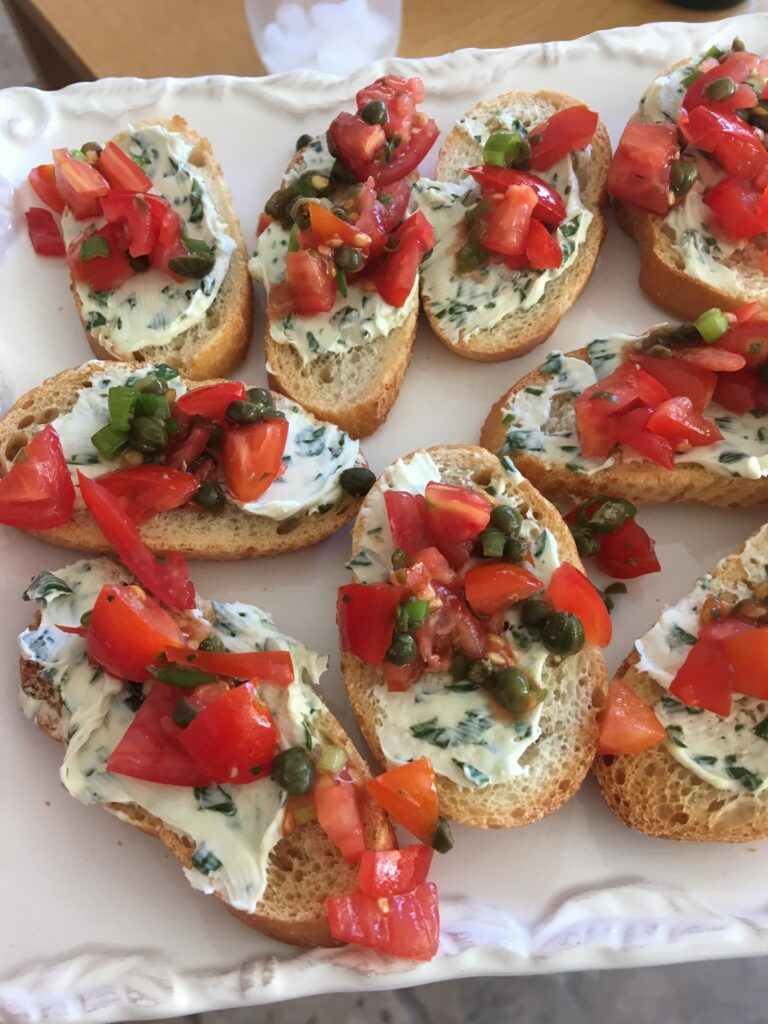 bruschetta with fresh tomatoes and cream cheese