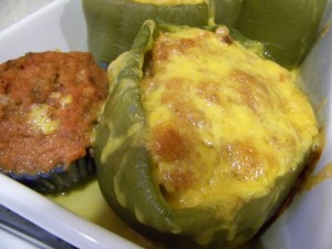 Stuffed Green Peppers and Mini Meatloaf