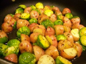 Brussels Sprouts and Potatoes Cooking