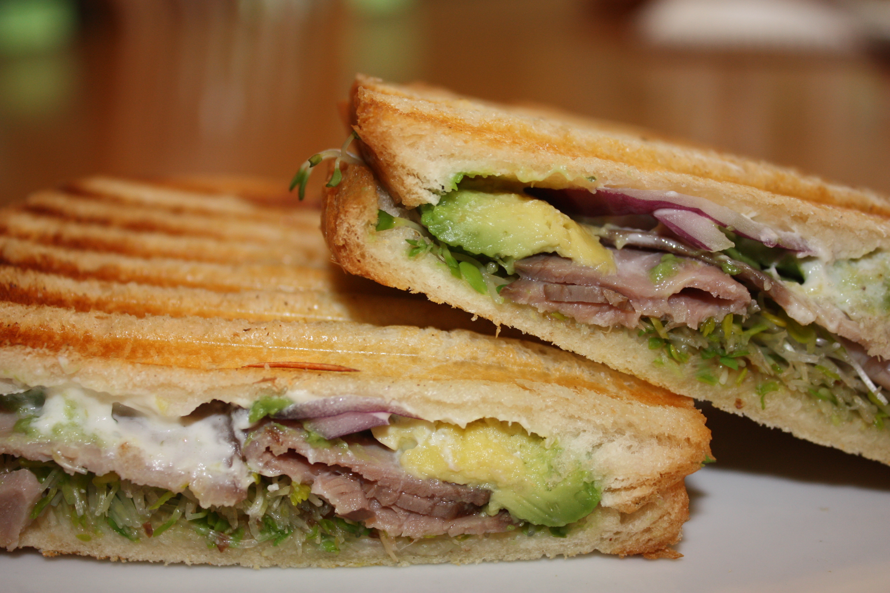 Panini with Roast Beef, Avocado and Sprouts