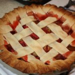 strawberry rhubarb pie with lattice crust