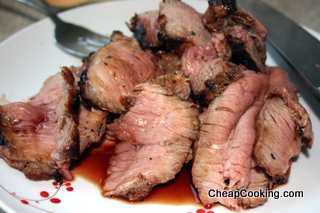 sliced steak marinated in honey and soy sauce