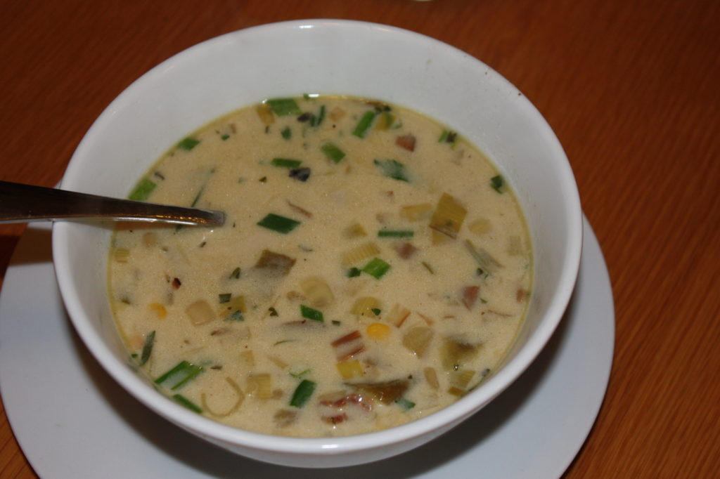 corn and three onion chowder