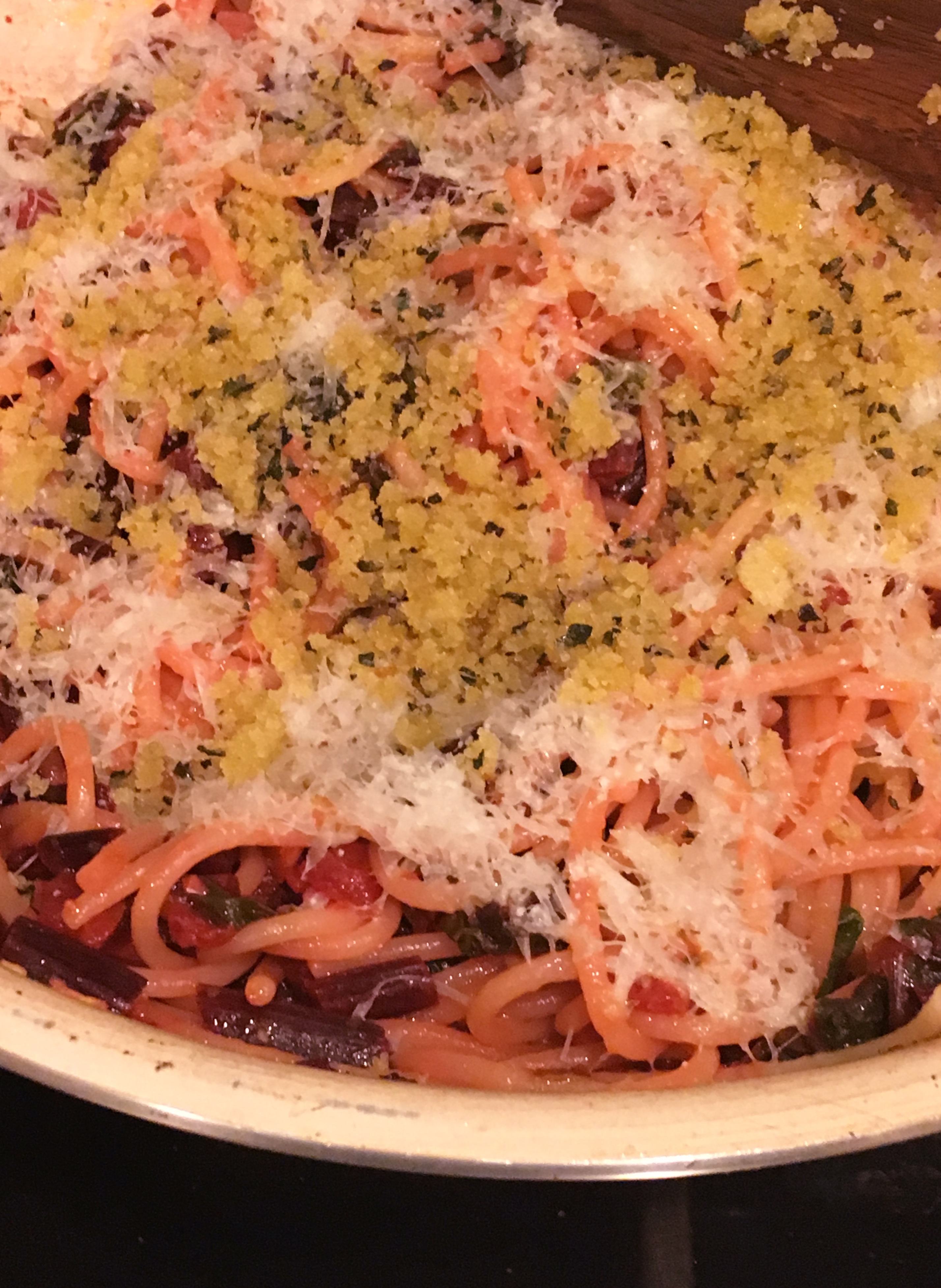 spaghetti with beet greens