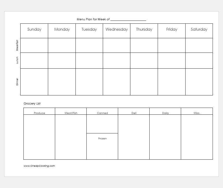 3 Meal Menu Planner